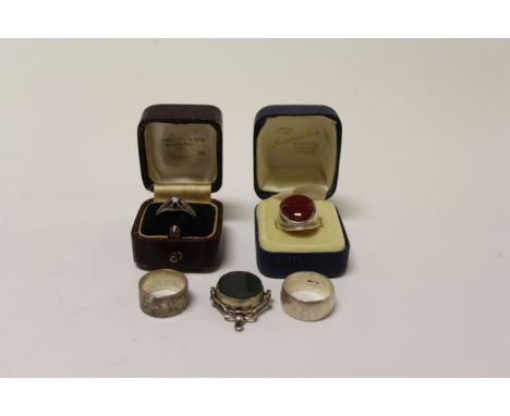 A diamond white metal ring, the six claw set round old cut diamond measuring approximately 3.5mm by 3.5mm, ring size K½, bloo