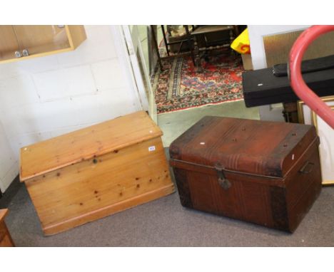 Pine Blanket Box with Metal Handles and a Tin Trunk