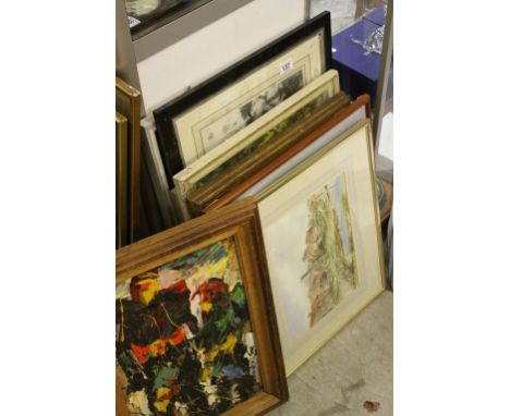 Collection of vintage pictures, prints and frames to include Oil on board & Watercolour