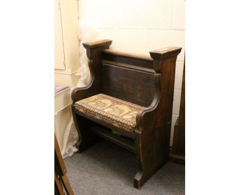 Small Oak Gothic Style Hall Bench, 90cms high, 69cms long