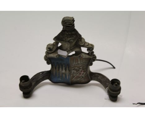 Three Metal Double Wall Light Fittings, each with an Emblem of a Knight and Crest ' Coventry Knight 40 '