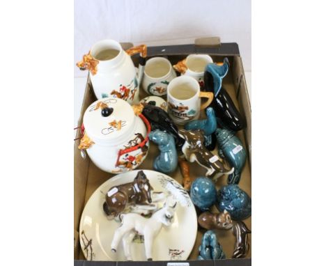 Tray of Mixed ceramics to include Poole pottery Animals and Hunting theme etc