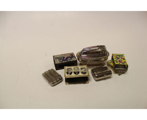 Pair of enamelled match box cases, an enamelled match box case depicting Montgomery, Eisenhower, Alexander, Roosevelt, Church