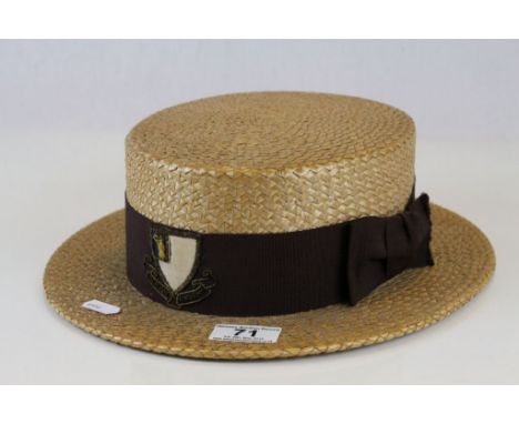 Vintage School straw Boater with signatures to the inside and motto for St Dunstan's College