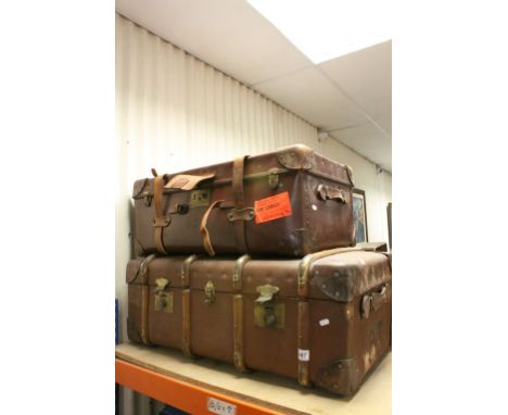 Wooden Bound & Canvas Travelling Trunk and a Leatherette Suitcase