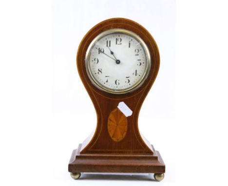 Balloon style key wind wooden Mantle clock with Marquetry inlay