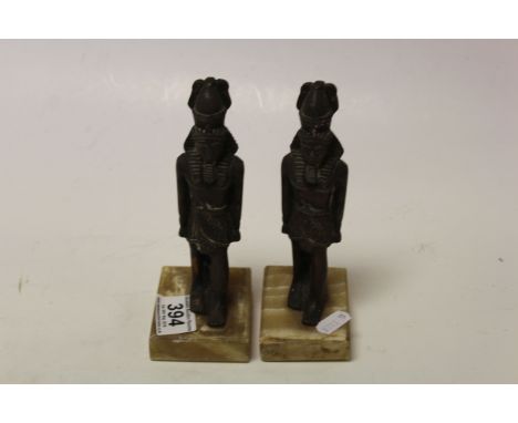 Art deco garden bird water feature a/f and Pair vintage Egyptian figures on marble bases.