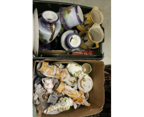 Two boxes of mixed vintage ceramics and metalware etc