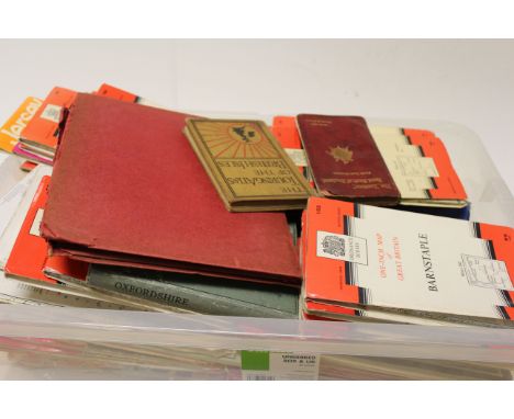 Large Collection of Folded Ordnance Survey Maps including Red One-Inch Maps of Great Britain plus some Pink Covers, Yellow Co