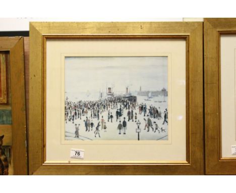 Framed and Glazed Lowry Print of figures by a Harbour with Steam Ships