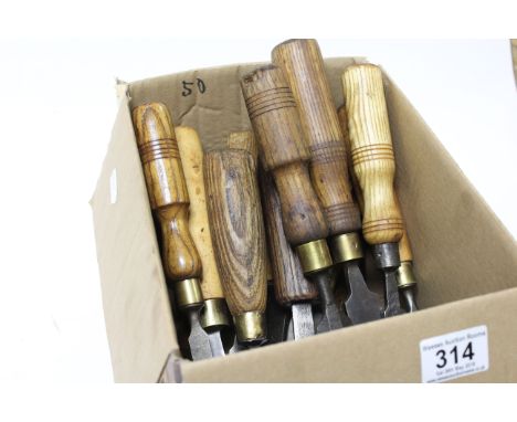Collection of vintage wooden handled chisels. makers to include John Bull of Sheffield, Robert Sorby, Stormont etc