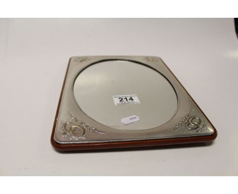 SIlver and silver gilt Italian wedding mirror/photograph frame with floral and interlocking ring decoration, dimensions appro