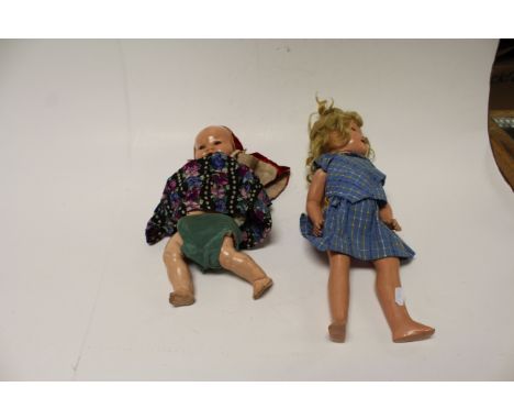Armand Marseille composite doll, open brown glass eyes and open mount with bottom two front teeth together with Canadian vint
