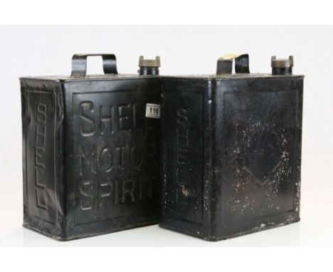 Two vintage Shell petrol cans with Brass caps
