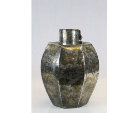 Large Cantonese Lead Tea Caddy with Brass floral and bird detailing 