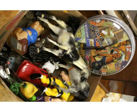 Mixed Collectables including Sindy Horses, Novelty Telephones, 1950's Style Wall Clock, Avon Perfume Bottles, etc