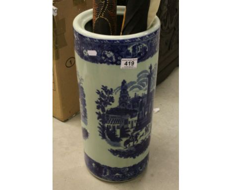 Blue and White Ceramic Stickstand together with an Australian Didgeridoo and Boomerang, Two Vintage Umbrellas and a Walking S