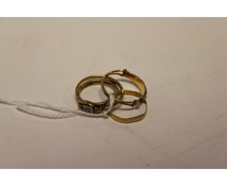 Diamond 9ct yellow gold ring set with six small rose cut diamonds together with a 22ct yellow gold wedding band (af) a diamon