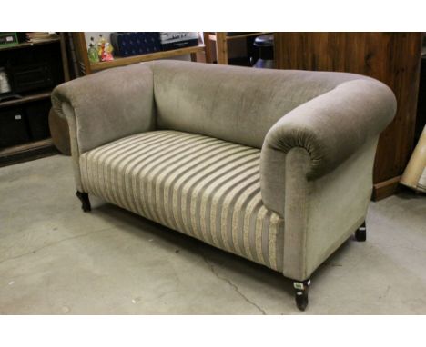 Late 19th / Early 20th century Two Seater Chesterfield Style Sofa with Rolled Arms  and Grey and Striped Upholstery 