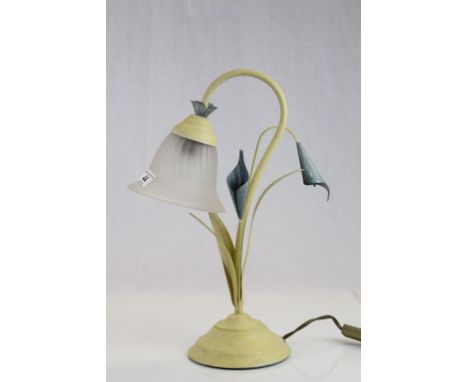 Pale Yellow Finish Metal Table Lamp in the form of a Flower