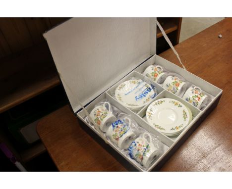 Boxed Aynsley ' Cottage Garden ' Six Coffee Cans and Saucers Set