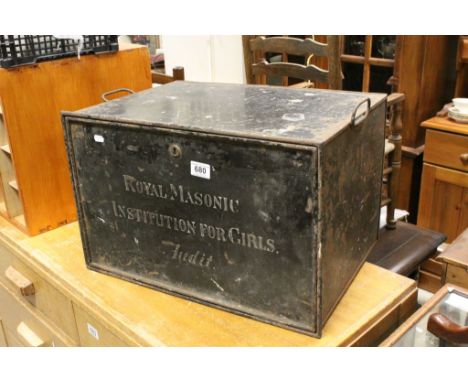 A vintage metal tin trunk ' Royal Masonic institution for girls '