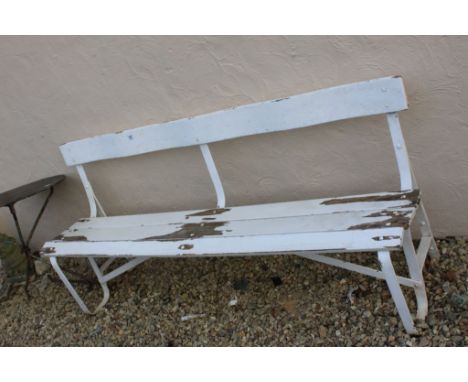 Vintage White Painted Wooden and Metal Framed Garden Bench