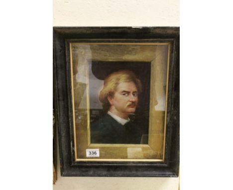 An oil painting portrait of American writer Mark Twain. 