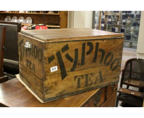 Vintage Pine Box stamped to all sides Typhoo Tea with Lid and Two Carrying Handles