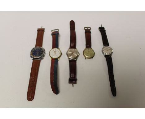 Five vintage men's watches including veranda, paragon, leijona, helsa and BWC. 