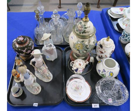 Two Lladro figures, a Nao figure, two Hummel figures, a Coalport Hong Kong pattern urn, another smaller and other items Condi