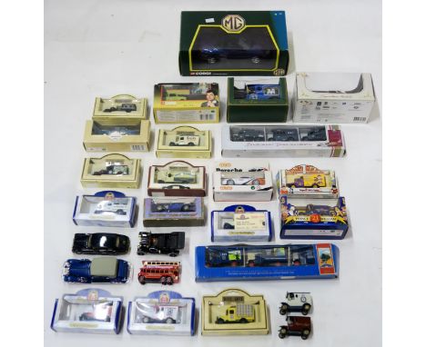 Assorted largely boxed scale model die-cast vehicles, to include a Corgi 1:18-scale MGF, others by Lledo, Oxford Die-cast, Da