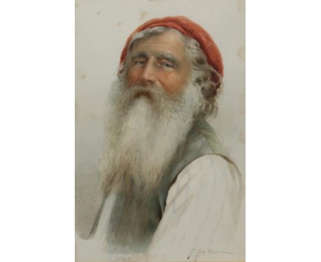 GIUSEPPE DE LUCA&nbsp;Portrait of a fisherman, head and shoulders, signed, watercolour and another, 33 x 22cm (2) Condition R