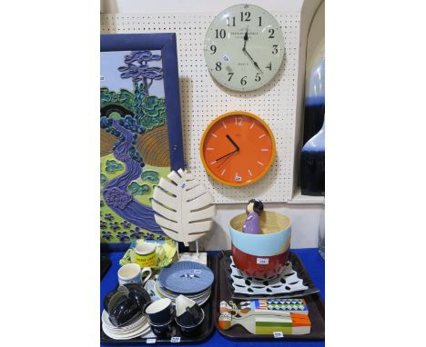 A collection of retro items including a Finel Finland enamel pot, a Lava Keflavik plate, a Johnson Bros Black Prince coffee s