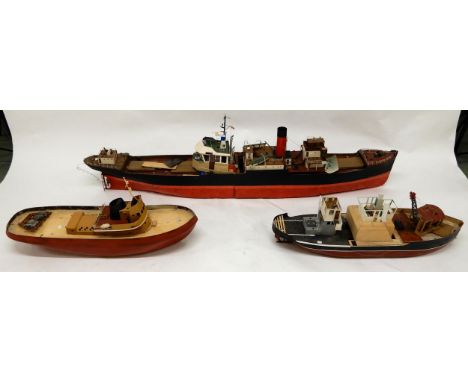 A lot of three assorted scratch built pond yachts, largest modelled on a steam ship(def), 219cm long (86.2"), with the other 