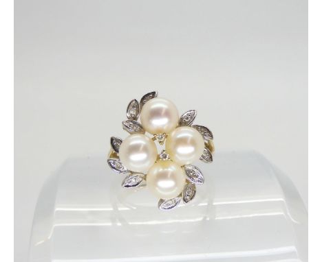 A 9ct gold pearl and diamond accent ring, size M1/2, weight 4.6gms Condition Report:Available upon request