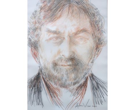 ANDREW VICARI (WELSH 1938-2016) PORTRAIT IN RED Pencil on paper, signed lower right, dated 2002, 73 x 53cm Condition Report:A