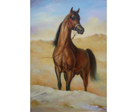 CHINESE SCHOOL PORTRAIT OF A HORSE Oil on canvas, signed lower right, 98 x 69cm Together with a similar, oil on canvas, signe