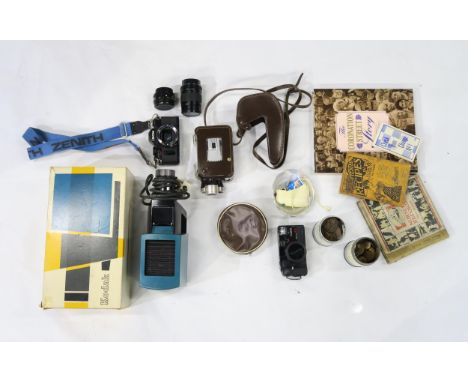 A mixed lot, to include a Kodak cine-camera and boxed Kodaslide projector, vintage cameras and accessories, British largely p