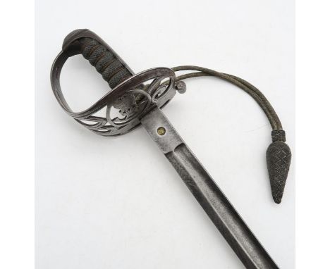 A Light Infantry officer's 1892 sword, with wire-wound shagreen grip and silver bullion knot, housed in a steel scabbard, the