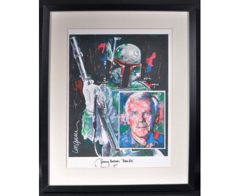 Estate of Jeremy Bulloch - Star Wars - Artwork - a large artwork print depicting Boba Fett with rifle raised, and an inset li