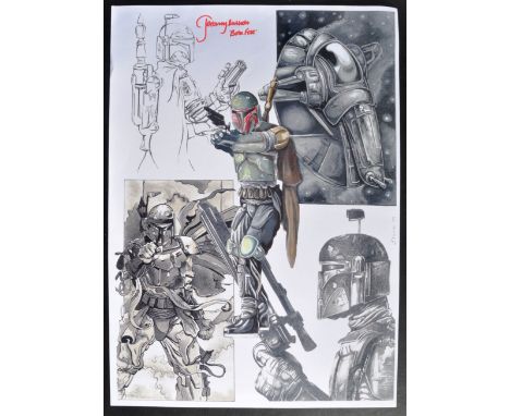 Estate of Jeremy Bulloch - Star Wars - Artwork - Elaine (Artist) - print on paper depicting various studies of Boba Fett and 