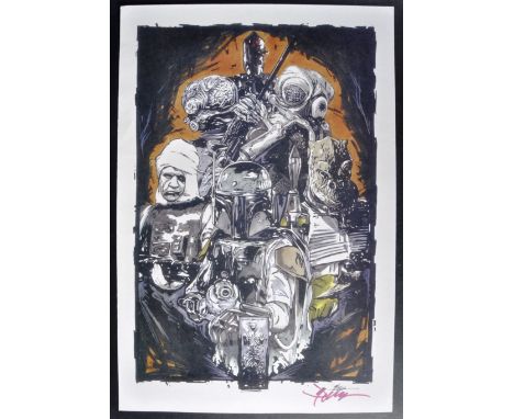 Estate of Jeremy Bulloch - Star Wars - Artwork - an official Star Wars lithograph artwork print depicting the Bounty Hunters 