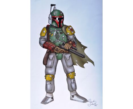 Estate of Jeremy Bulloch - Star Wars - Robert Sakalite (artist) - 1998 - a large artwork print depicting Boba Fett with rifle