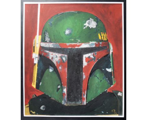 Estate of Jeremy Bulloch - Star Wars - Boba Fett - Artwork - a large artwork print depicting Boba Fett with a red background.