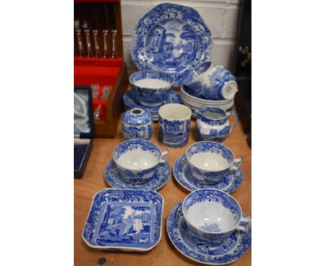 A selection of modern Spode Italian pattern blue and white wares including tea cups and saucers, cake plates etc