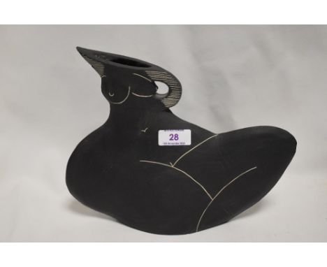A Modern Art studio pottery vase by Jude Jelfs, black ceramic body with a nude female design. Having had two repairs AF
