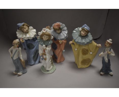 Six modern Spanish clown figures including Nao and Cas A Des. Damage to hands