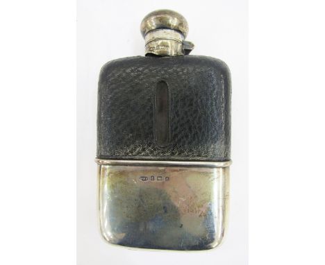 Edwardian glass hip flask by Marples &amp; Beasley, Birmingham 1906, of curved rectangular form with silver mounts, with leat