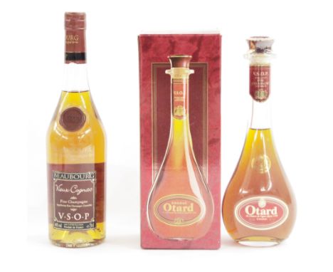 Otard Au Chateau de Cognac in original box, 40% vol 50cl, together with a bottle of Beaubourg Fine Champagne VSOP Cognac, 70c